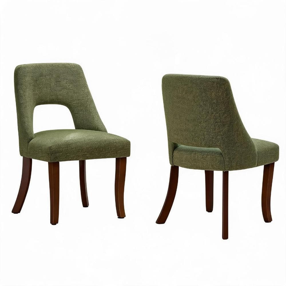 Green Chenille Fabric Upholstered Tufted Club Dining Chair with Solid Wood Legs Set of 2 durable construction price history on PriceWatchPro