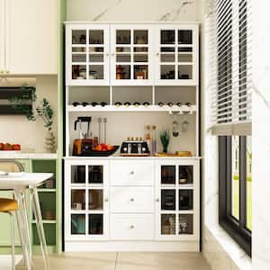 White Wooden Sideboard, Food Pantry, Storage Cabinet with 3 Drawers, 4 Cabinet and Wine Rack