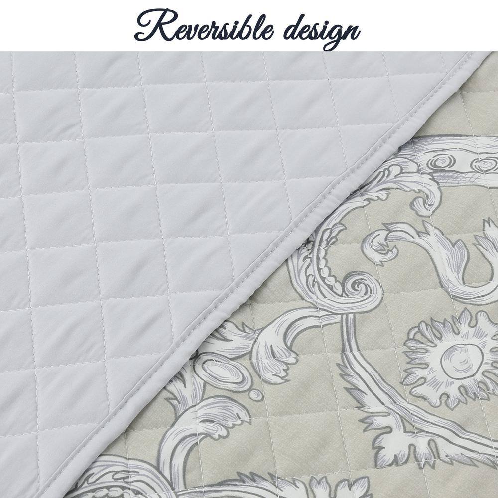Gray and White Reversible Microfiber Queen Quilt Set