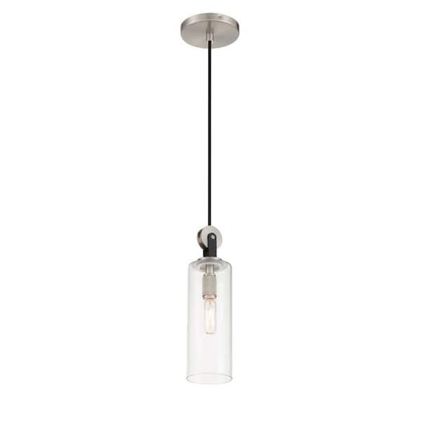 Minka Lavery Pullman Junction 1-Light Brushed Nickel and Black Bell Mini Pendant with Clear Glass Shade