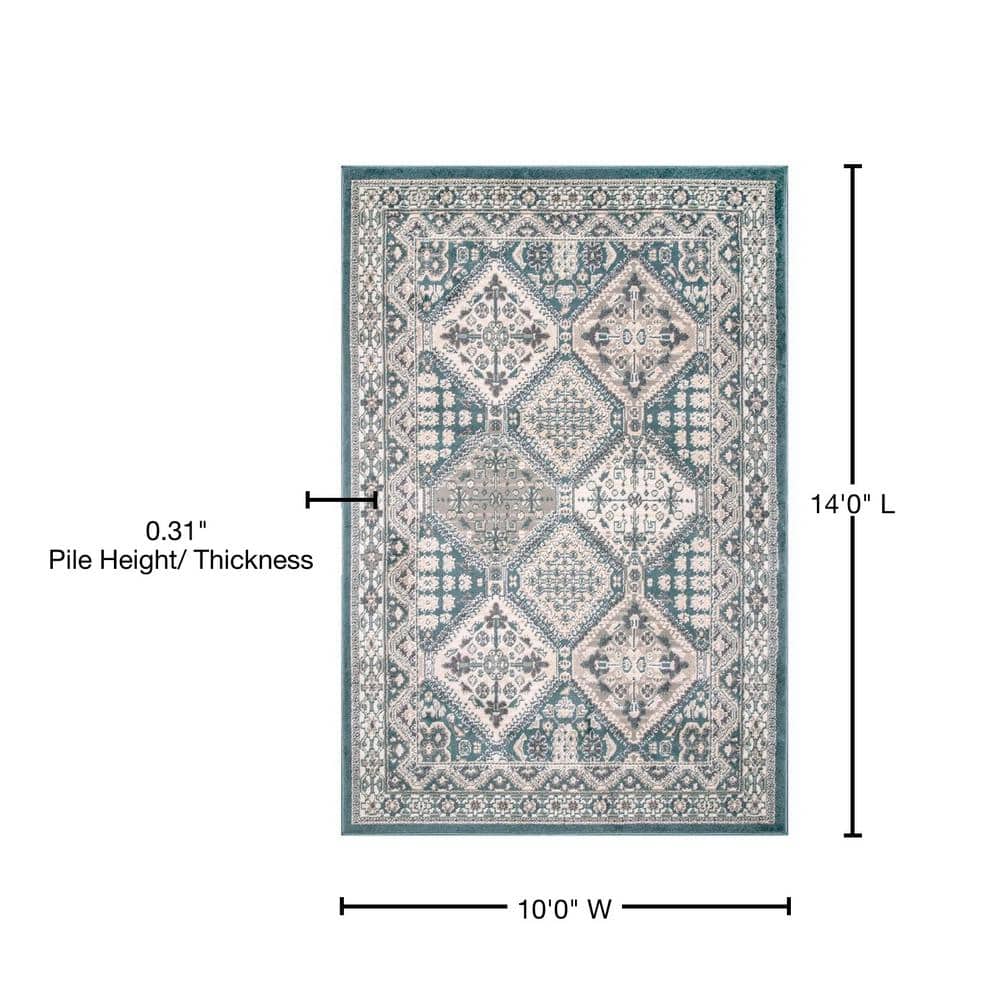 Manor Blue and Beige Synthetic 10' x 14' Rectangular Area Rug