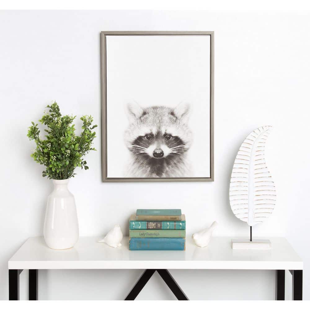 Gray Framed Raccoon Canvas Art for Kids, 24"x18"
