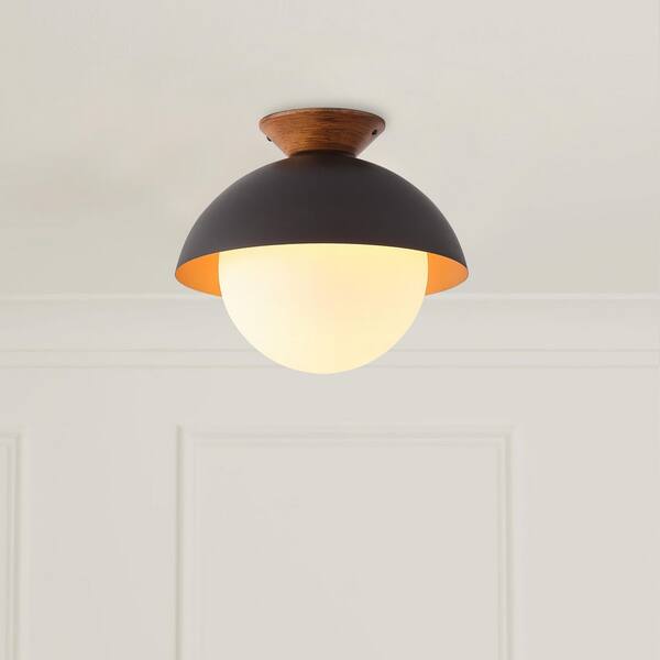 aiwen Modern 13.8 in. 1-Light Black Globe Semi-Flush Mount Ceiling