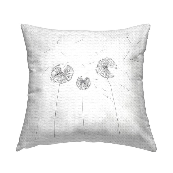 Stupell Industries White Minimal Dandelion Florals Flying Seeds Grey Square Outdoor Throw Pillow