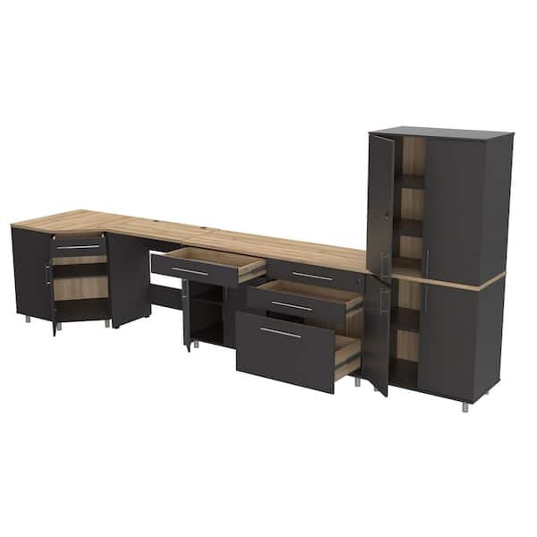 Inval KRATOS 157.50 in. W x 69.80 in. H x 31.50 in. D Garage Storage Freestanding Cabinet in Dark Gray-Maple (5-Piece)