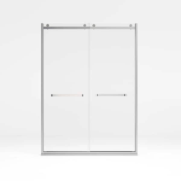 Simple Project 56 in. - 60 in. W x 76 in. H Double Sliding Framed Shower Door Brushed Nickel with 3/8 in. (10 mm) Clear Tempered Glass