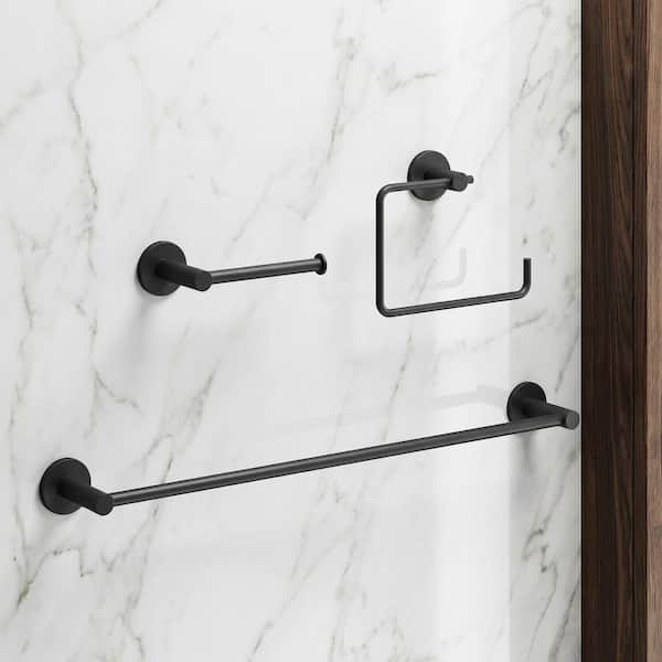Cass 3-Piece Bath Hardware Set with 24 in. Towel Bar, Toilet Paper Holder, Hand Towel Holder in Matte Black