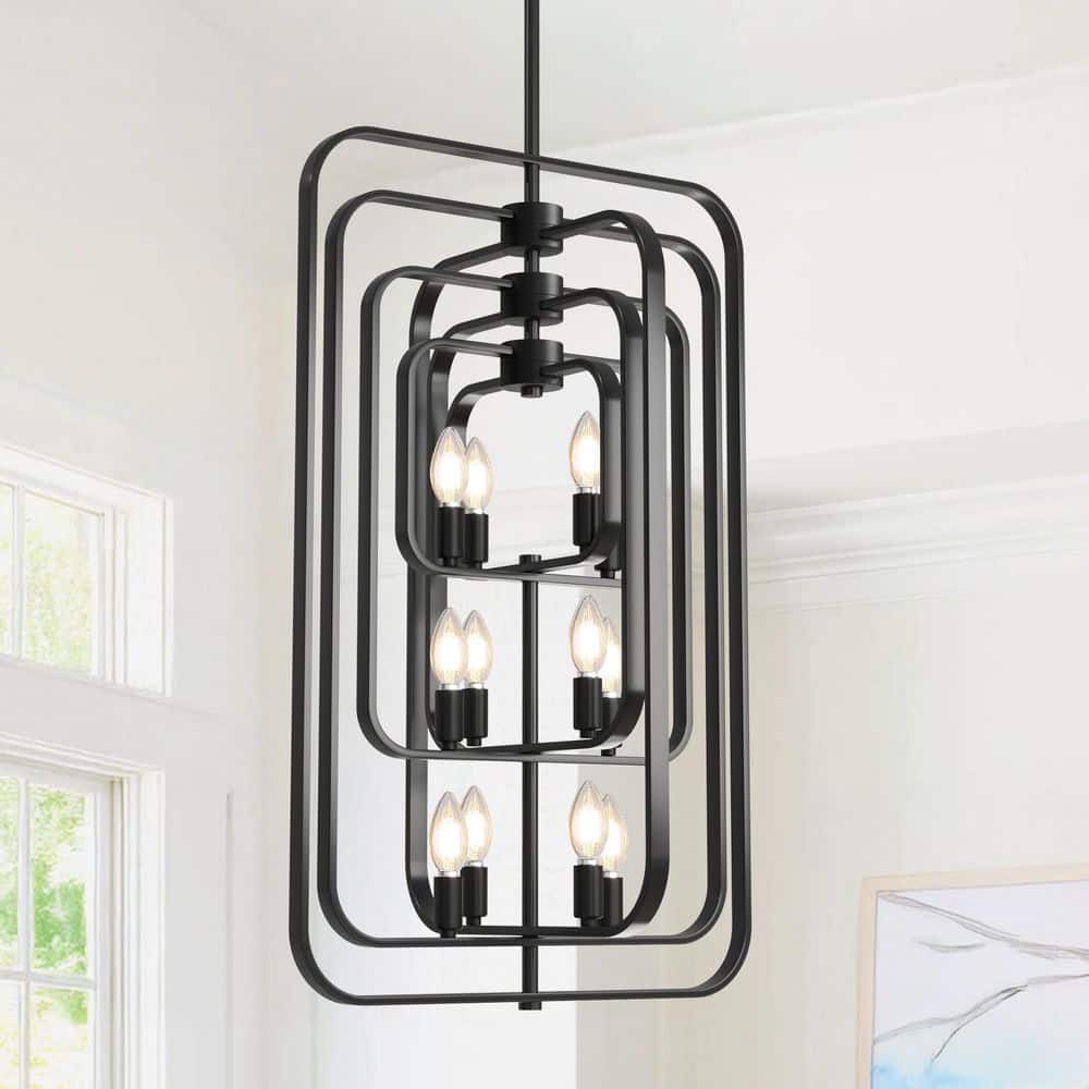 3-Tier 12-Light Modern Black Geometric Chandelier Light Fixture for Dining Room or Kitchen price history on PriceWatchPro
