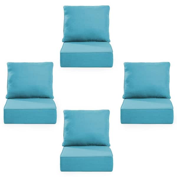 24 in. x 24 in. x 6 in. 8-Piece Olefin Deep Thick Seating Outdoor Lounge Chair Sofa Replacement Cushion in Light Blue