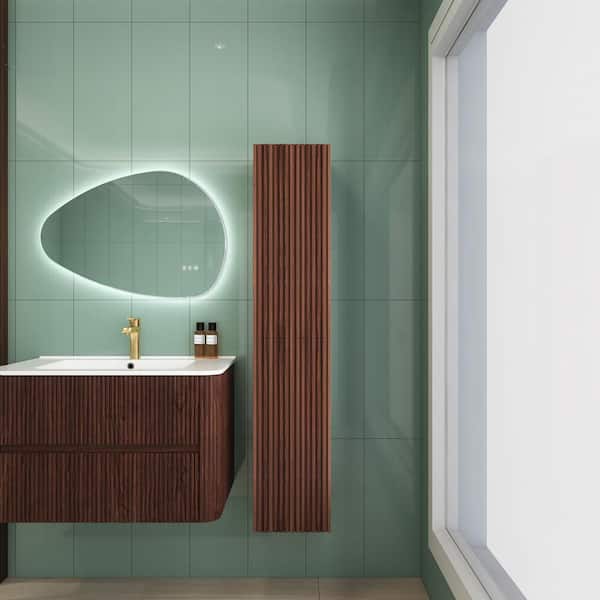 Unbranded 14 in. W x 12 in. D x 59 in. H Bathroom Storage Wall Cabinet in Walnut