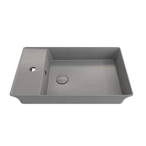 Sottile 23.5 in. Matte Gray Fireclay Rectangular Vessel Sink with 1-Hole Faucet Deck