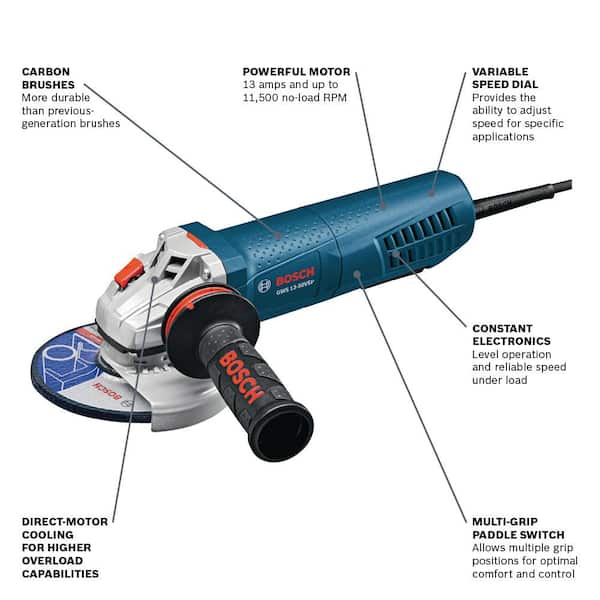 Bosch 13 Amp Corded 5 in. Variable Speed Grinder with Paddle
