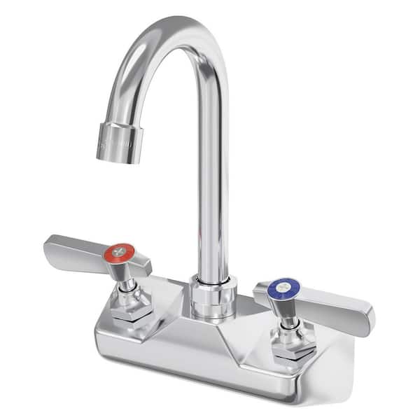 Double-Handles Commercial Sink Faucet w/ 8 in. Swivel Spout Center Wall Mount Standard Kitchen Faucet in Polished Chrome