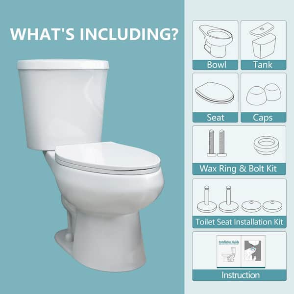 Dual Flush Two Piece Toilets 12 in. Rough-in 1.1/1.6 GPF Elongated 2-Piece Bathroom Toilet in White with Soft-close Seat