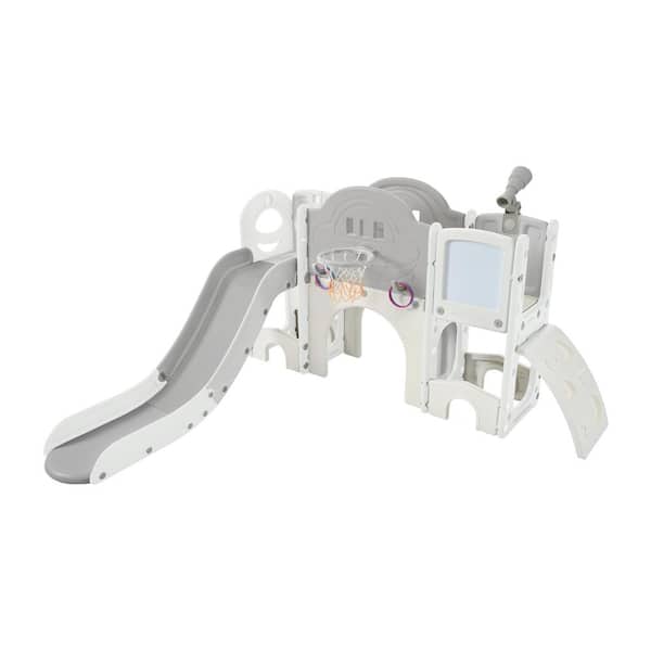 Bon Furni Gray 9-in-1 Freestanding Spaceship Playset with Ring Toss and Drawing Whiteboard