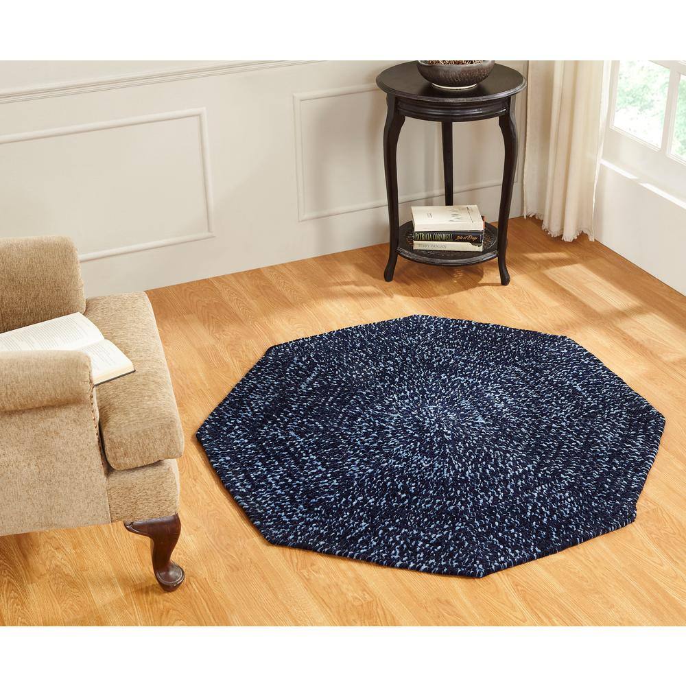 Navy & Smoke Blue Braided Tweed 72" Octagonal Reversible Rug