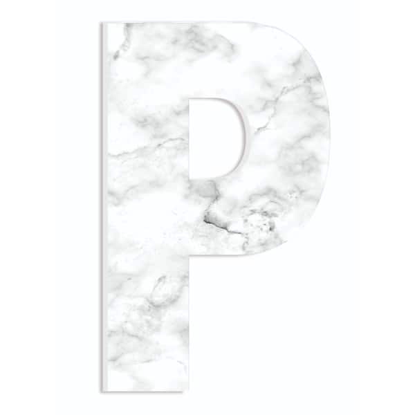 The Stupell Home Decor Collection 12 in. x 18 in. "Modern White and Grey Marble Patterned Initial P" by Artist Daphne Polselli Wood Wall Art