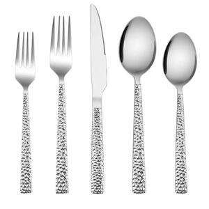 40-Piece  Hammered Silverware Set Silver Stainless Steel Flatware Set (Service for 8)