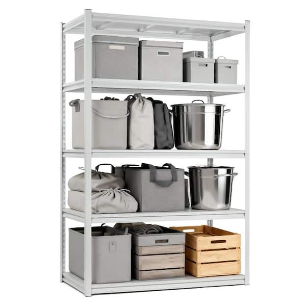 5-Tier Heavy Duty Steel Boltless Adjustable Garage Storage Shelving Unit in White (47.2 in. W x 72 in. H x 23.6 in. D)