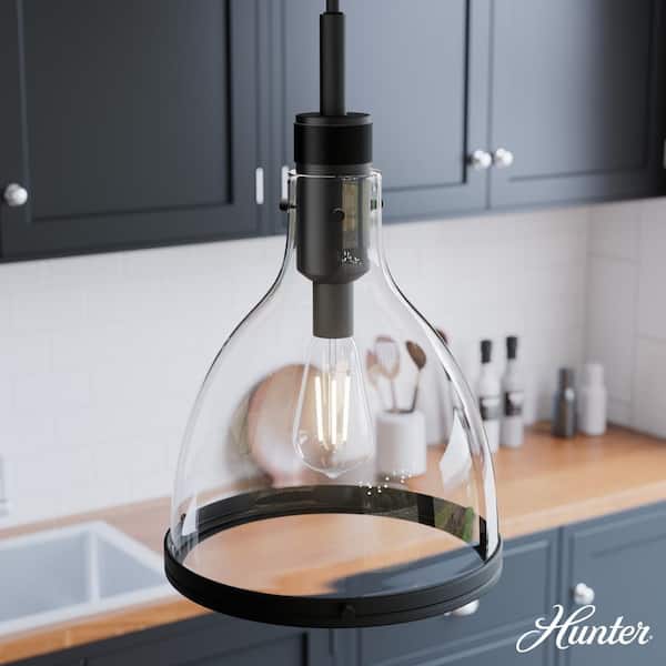 Van Nuys 60-Watt 1 Light Matte Black Island Pendant Light with Clear Glass Shade, Bulb Not Included