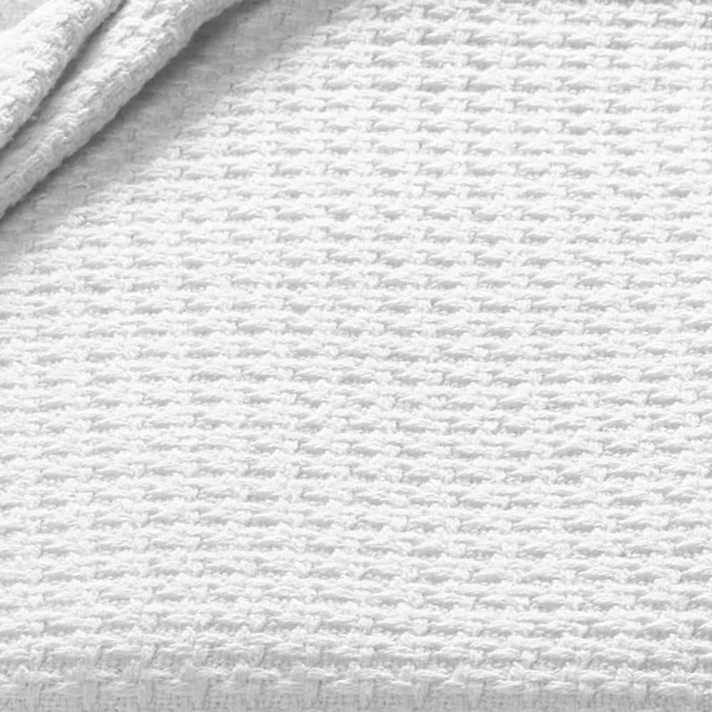 Coastal Knit King-Sized White Cotton Blanket - Reversible & Machine Washable