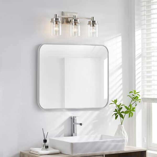 20.75 in. 3-Light Brushed Nickel Bathroom Vanity Light with Clear Glass Shade