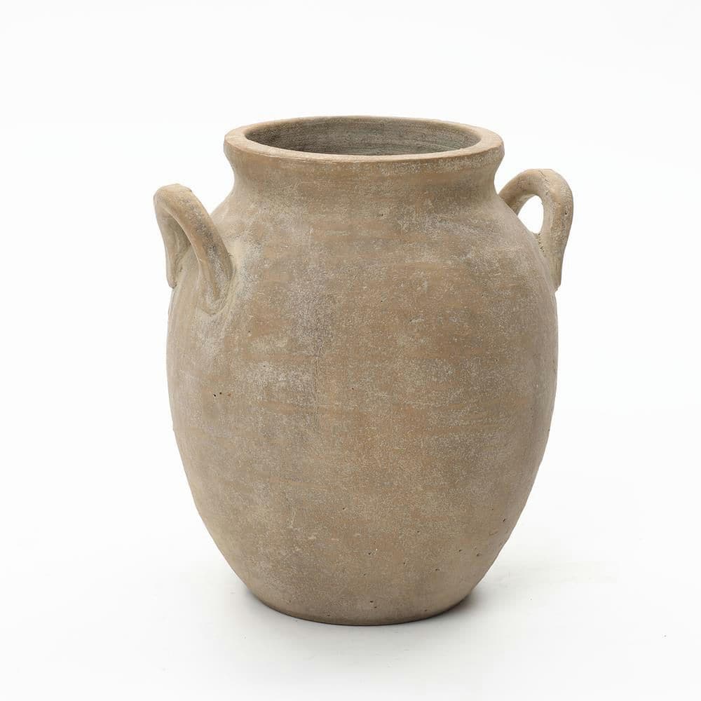 LuxenHome 12.6 in. Tall Rustic Antiqued Brown Terracotta Round