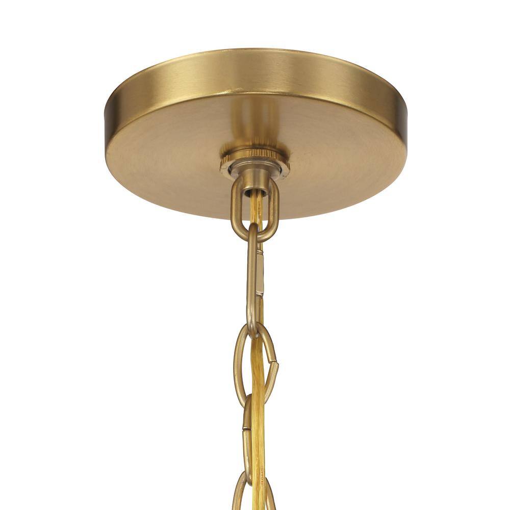 Satin Brass and Walnut 10-Light Wooden Chandelier