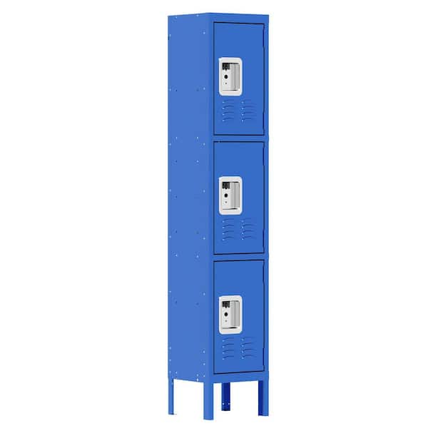 3-Tier 66 in. H Metal Heavy-Duty Storage Cabinet Locker in Blue with 3 Doors and Keys
