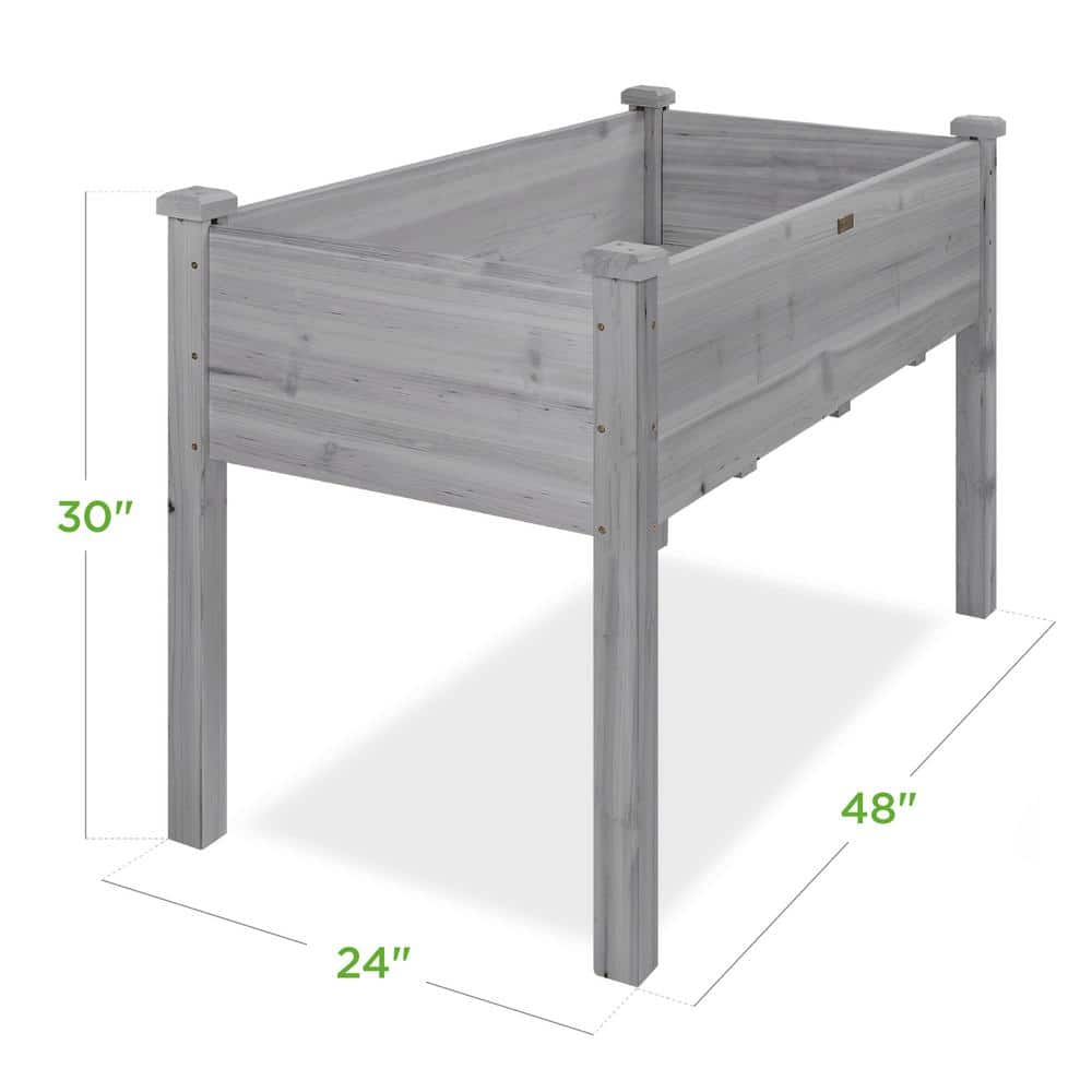 Gray 48x24x30in Elevated Wooden Raised Garden Bed Planter