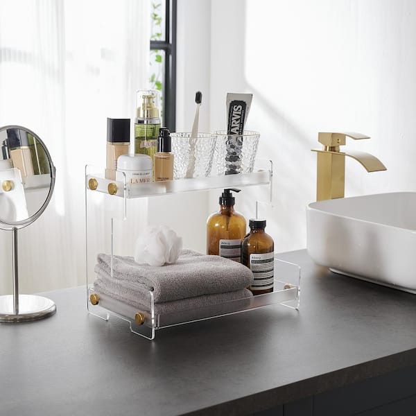 Bathroom Organizer Countertop  Multi-Functional 2 Tier Acrylic Bathroom  Corner Makeup Organizer countertop for Skincare Cosmetics, Bathroom,  Kitchen. price $16.97 free for  USA 🇺🇸 product testers Interested  people DM me : r/US__reviewer