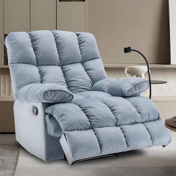 Pinksvdas 39.4 in. Pale Blue Big and Tall 3 Position Recliner, Dutch Velvet Manual Recliner for Living Room, Home Theater Recliner