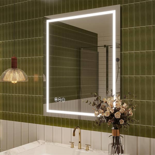 30 in. W x 36 in. H Rectangular Frameless Wall Mount LED Light Bathroom Makeup Mirror Vanity Mirror in Silver