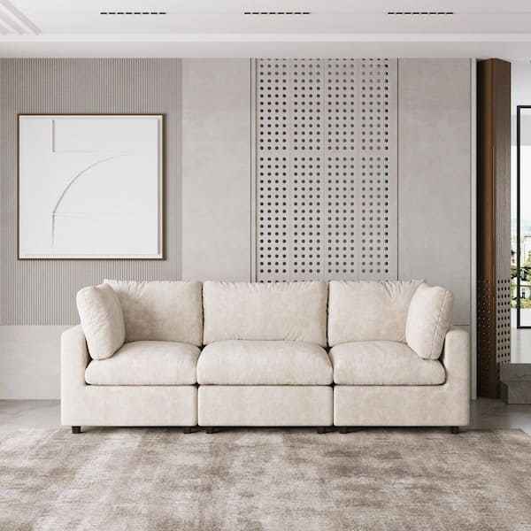 100.5 in. Square Arm 3 Piece Chenille Modular Free Combination Sectional Sofa Couch with Removable Covers in. Beige
