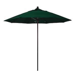 9 ft. Bronze Aluminum Commercial Market Patio Umbrella with Fiberglass Ribs and Push Lift in Hunter Green Olefin