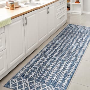 Tokay Blue/Ivory 2 ft. x 10 ft. Bohemian Geometric Indoor/Outdoor Area Rug