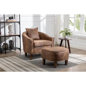 Modern Upholstered Comfy Coffee Microfiber Accent Chair with Ottoman Set