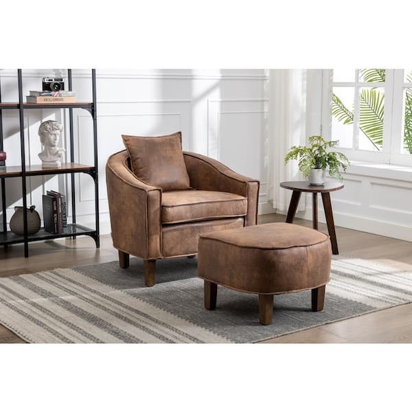 HOMEFUN Modern Upholstered Comfy Coffee Microfiber Accent Chair with Ottoman Set
