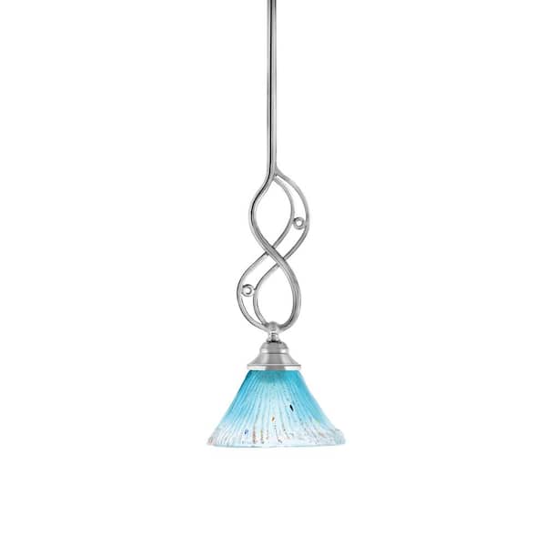 Unbranded Revell 100-Watt 1-Light Chrome Stem Mini Pendant Light with Teal Crystal Glass Shade and Light Bulb Not Included