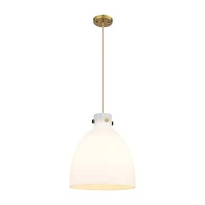 Newton Bell 100-Watt 1 Light Brushed Brass Shaded Pendant Light with Frosted glass Frosted Glass Shade