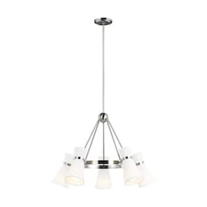 Clark 5-Light Brushed Nickel Hanging Chandelier With White Linen Shades