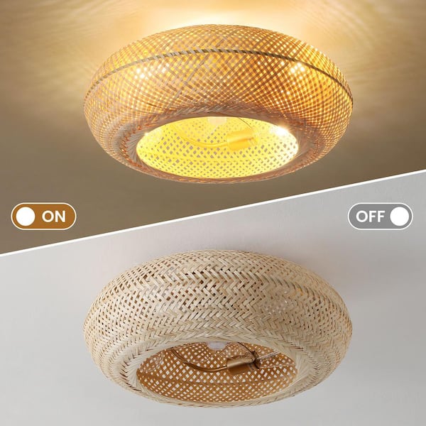 KAISITE 20 in. 4-Light Indoor Boho Bamboo Gold Modern Caged