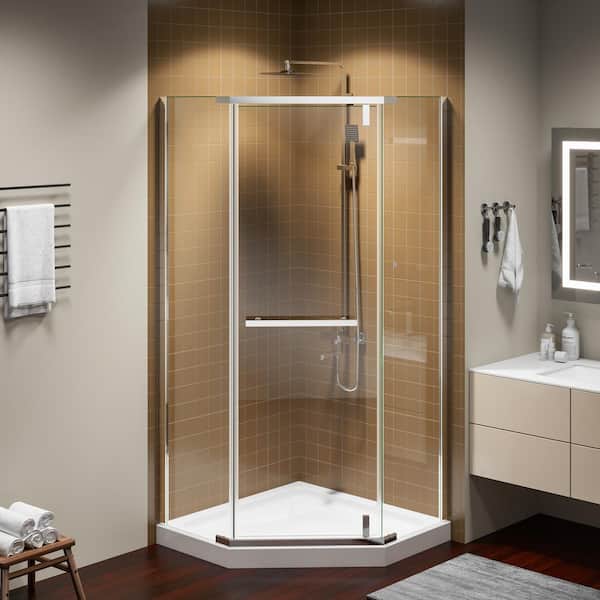 36 in. W x 72 in. H Pivot Semi Frameless Corner Shower Enclosure in Chrome Finish with Tempered Glass