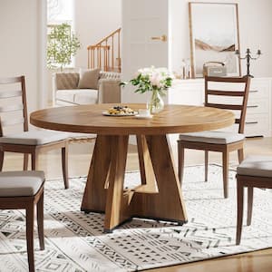 Roesler Farmhouse Oak Wood 47 in. W Pedestal Dining Table, Round Dining Table without Chairs, Kitchen Table Seats 4