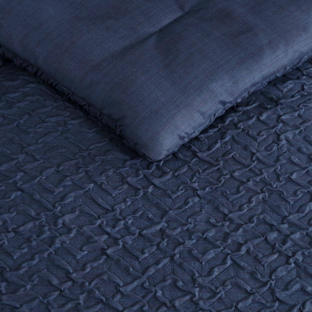 Navy Embossed Microfiber Twin Duvet Cover Set