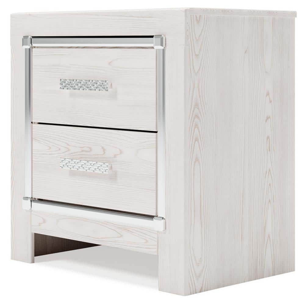 White Transitional 2-Drawer Nightstand with Chrome Accents