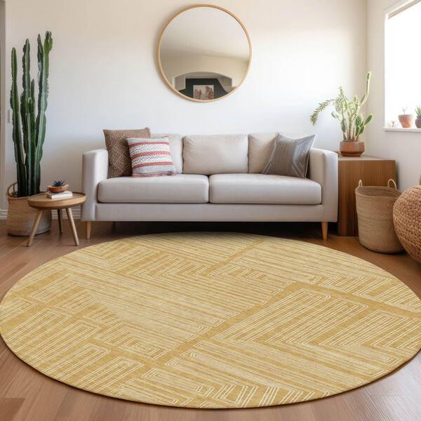 Chantille Machine Washable Indoor/Outdoor Abstract ACN1045 Gold 8 ft. x 8 ft. Area Rug