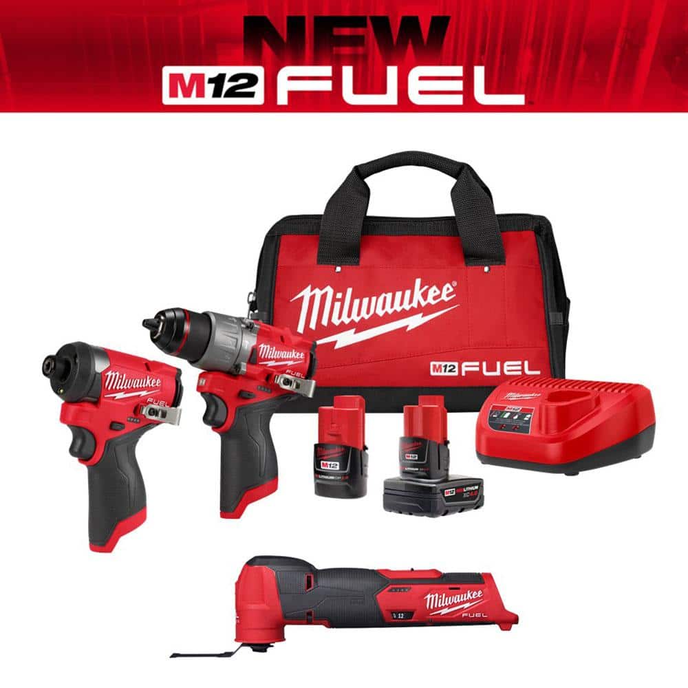 Milwaukee M12 FUEL 12-Volt Li-Ion Brushless Cordless Hammer Drill/Impact Driver Combo Kit (2-Tool) with Oscillating Multi-Tool -  3497-22-2526