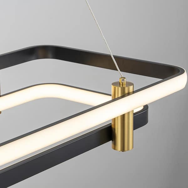47.6 in. Black and Brass Rectangle 2-Tier Integrated LED Kitchen Island Pendant Light