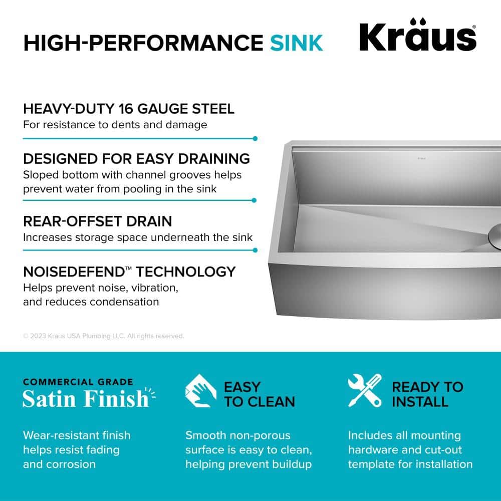 Kore 33-Inch Stainless Steel Farmhouse Workstation Sink with Accessories